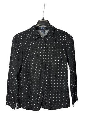 FDJ French Dressing Jeans Womens Button Front Top 4 Black White Polka Dot Y2K